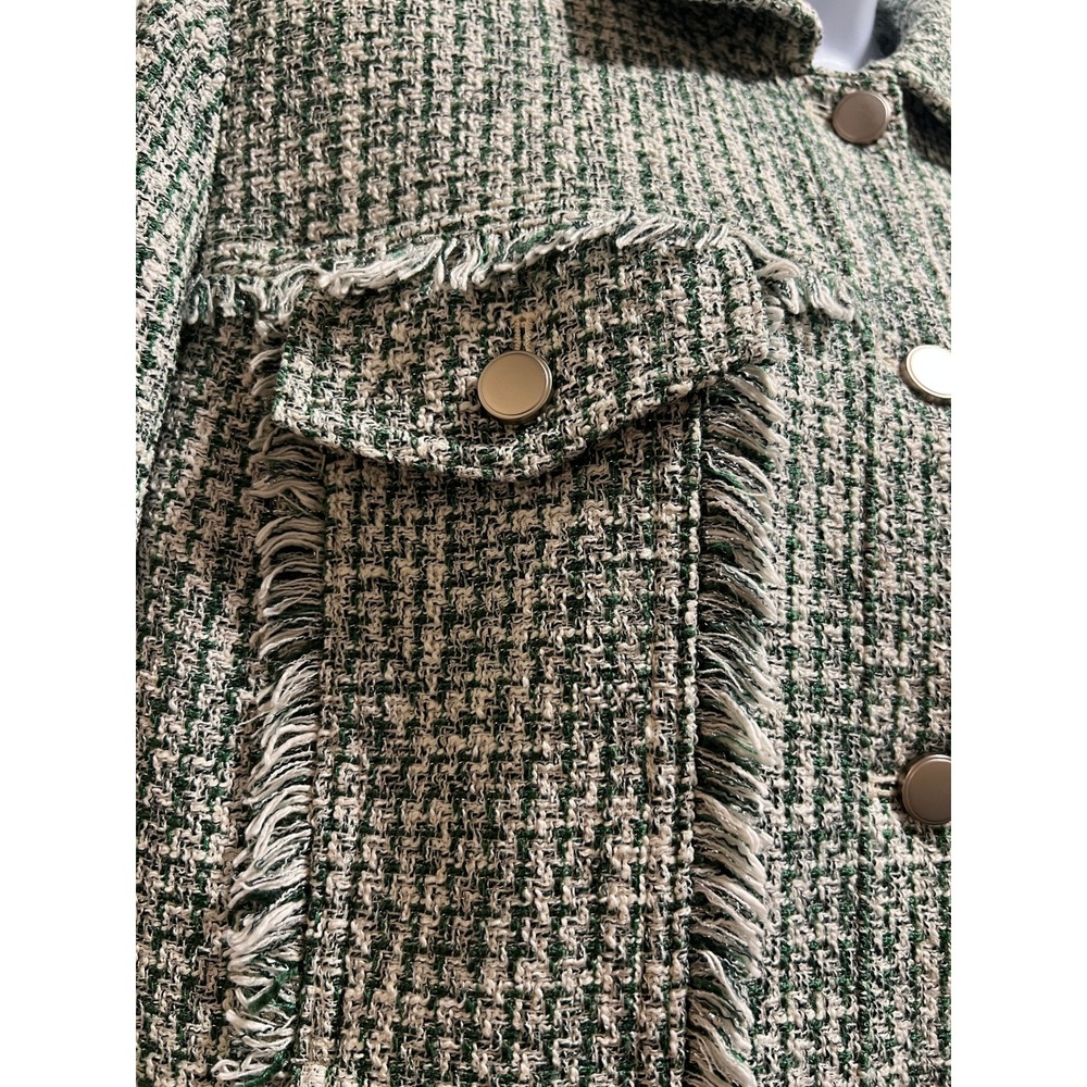 Chico's Verdant Green Fringe Tweed Jacket Size 2 (12 US) Classic Chic Workwear - Picture 6 of 8